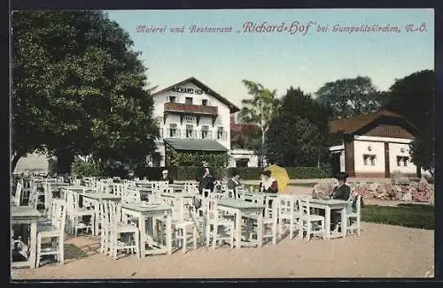 AK Gumpoldskirchen, Meierei und Restaurant Richard-Hof, Gartenansicht