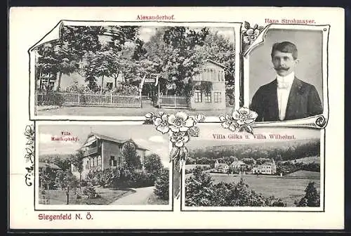 AK Heiligenkreuz /N.-Ö., Siegenfeld, Hotel Alexanderhof, Villa Maschophský, Villa Gilka, Villa Wilhelmi, Hans Strohmayer