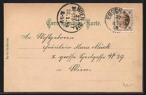 Lithographie Eggenburg, Teilansicht, Altes Schloss, Stadtplatz und Pfarrkirche