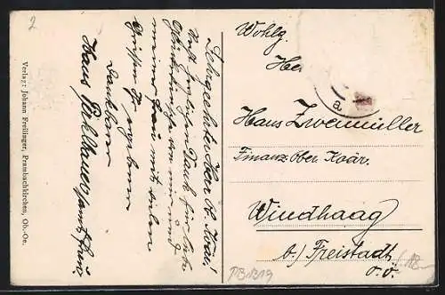 AK Prambachkirchen, Strassenpartien, Teichpartie, Ortspanorama mit Feldweg
