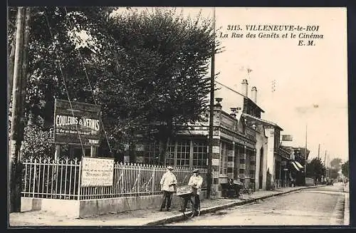 AK Villeneuve-le-Roi, la Rue des Genets et le Cinema