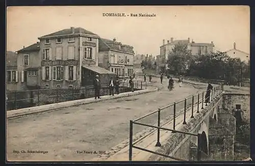 AK Dombasle, Rue Nationale et Pont du Sanon