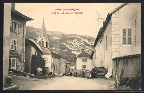 AK Saint-Germain-de-Joux, Une Rue du Village et l`Église