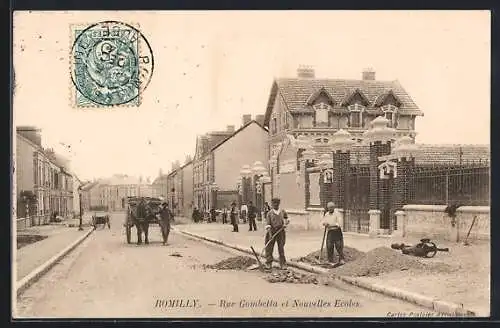 AK Romilly, Rue Gambetta et Nouvelles Ecoles