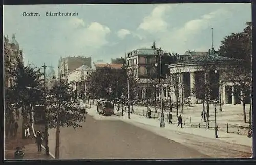 AK Aachen, Elisenbrunnen mit Strassenbahn