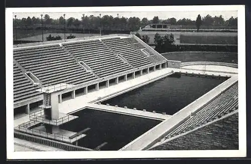 AK Berlin, Reichssportfeld, Blick von der Kampfbahn auf das Schwimmstadion