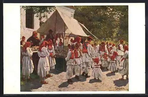 Künstler-AK Kirchweih in Kroatischer Nationaltracht