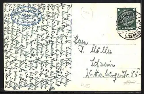AK Heufuderbaude, Berghütte bei Bad Flinsberg i. Isergebirge im Schnee