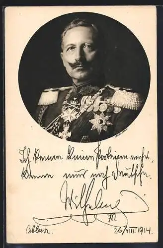 AK Porträt von Kaiser Wilhelm II. in Uniform mit Epauletten und Orden