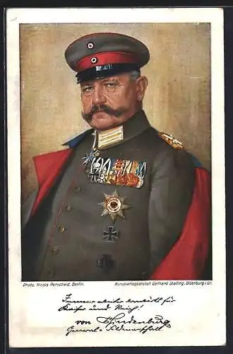 AK Generalfeldmarschall Paul von Hindenburg in Uniform mit Mütze