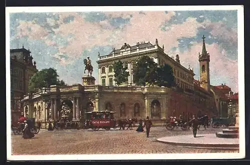 Künstler-AK Wien, Albrechtsplatz mit Albrechtsbrunnen und Pferdebahn