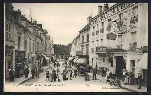 AK Épernay, Grand Hotel de l`Europe et Rue Porte-Lucas