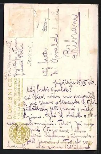 AK Prag, Turnfest, Sedmý Slet Vsesokolský v Praze, 1920, Die Fackelträgerin