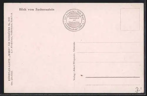 AK Gehlberg, Gasthaus zur Schmücke, mit Schneekopf, Blick vom Sachsenstein