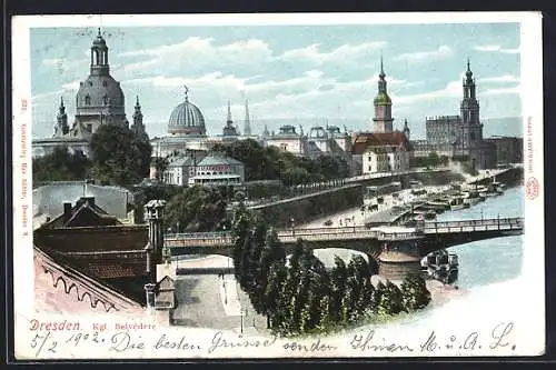 Lithographie Dresden, Kgl. Belvedere und Frauenkirche