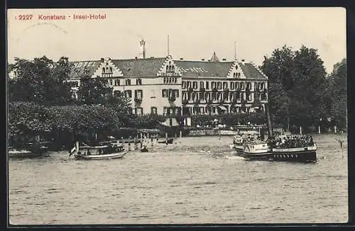 AK Konstanz, Insel-Hotel mit Dampfer