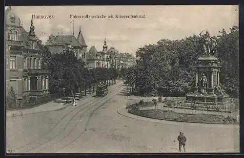 AK Hannover, Kriegerdenkmal und Hohenzollernstrasse, Strassenbahn