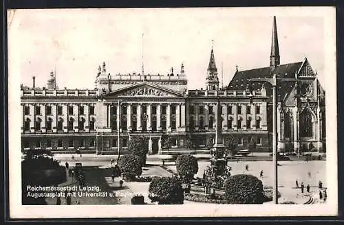 AK Leipzig, der Augustusplatz mit der Universität und Paulinerkirche