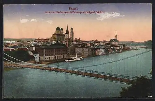 AK Passau, Blick vom Niederhaus mit Prinzregent-Luitpold-Brücke