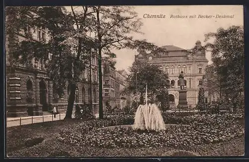 AK Chemnitz, Rathaus mit Becker-Denkmal