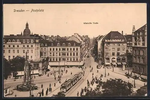 AK Dresden, Postplatz, Wilsdruffer Strasse mit Strassenbahn