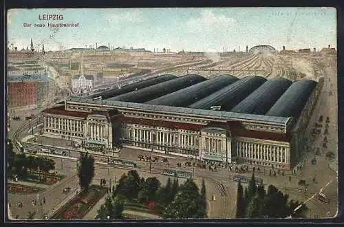 Künstler-AK Leipzig, Der neue Hauptbahnhof