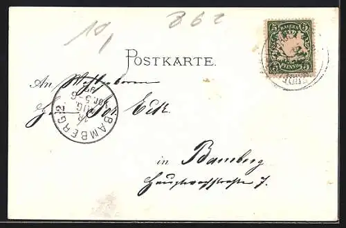 Lithographie Wendelsteinhaus, Berghütte mit Kapelle und Bergsteigern