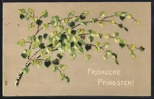 Präge-AK Fröhliche Pfingsten, Birkenzweig im Frühling