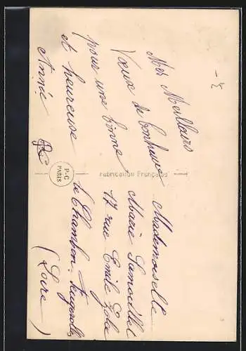 AK Bonne Année, Liebespaar mit Hufeisen und Mistelzweig