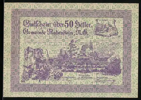 Notgeld Rabenstein 1920, 50 Heller, Stadtansicht, 1. Ausgabe