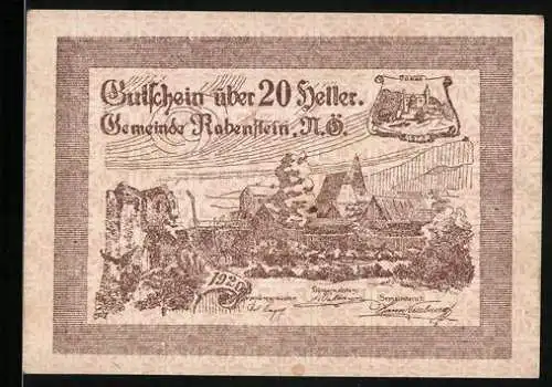 Notgeld Rabenstein 1920, 20 Heller, Ortsansicht und Landschaftsmotiv, 1. Ausgabe