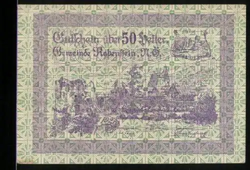 Notgeld Rabenstein 1920, 50 Heller, Ortsansicht und Text zur gesetzlichen Einlösung