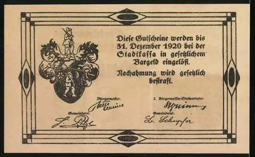 Notgeld Rottenmann 1920, 80 Heller, Landschaftsmotiv und Wappen, mit Unterschriften