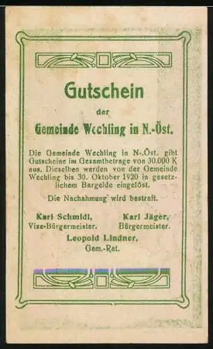 Notgeld Wechling 1920, 50 Heller, Kirche und Landschaftsmotiv