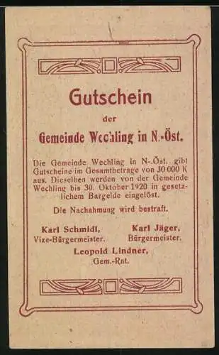 Notgeld Wechling 1920, 30 Heller, Kirche und Gebäudeansicht