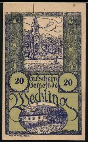 Notgeld Wechling 1920, 20 Heller, Kirche und Gebäude, Gutschein der Gemeinde Wechling in N-Öst