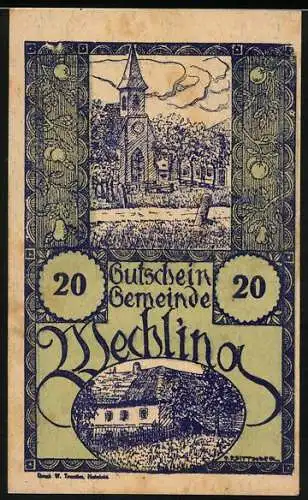 Notgeld Wechling 1920, 20, Kirche und Dorfhaus in detaillierten Illustrationen