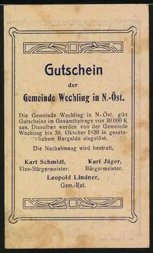 Notgeld Wechling 1920, 20, Kirche und Dorfhaus in detaillierten Illustrationen