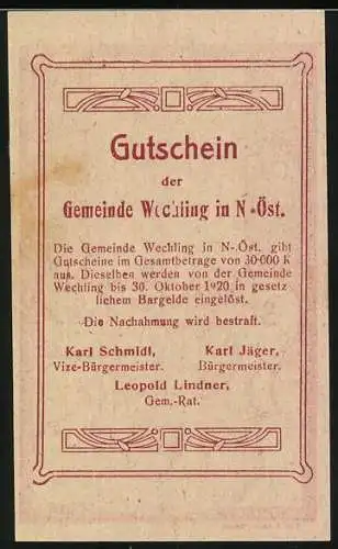 Notgeld Wechling 1920, 30 Heller, Kirche und Gebäudeszene im Dorf