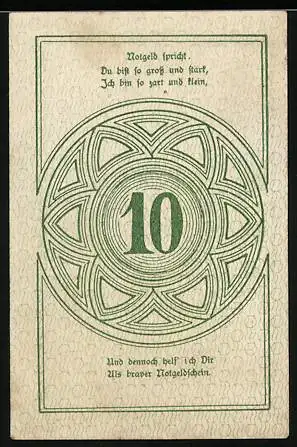 Notgeld Rastenfeld 1920, 10 Heller, Gebäude und Gedichtmotive