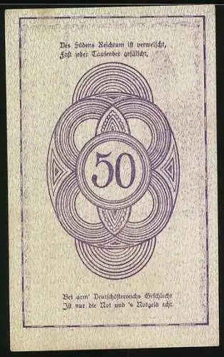 Notgeld Rastenfeld 1920, 50 Heller, Schlossillustration und geometrisches Muster