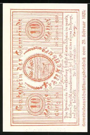 Notgeld Frankenburg 1920, 10 Heller, Landschaftsmotiv und Gemeindesiegel