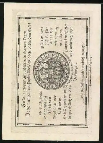 Notgeld Eggenburg 1920, 10 Heller, Ruinenlandschaft und Stadtsiegel