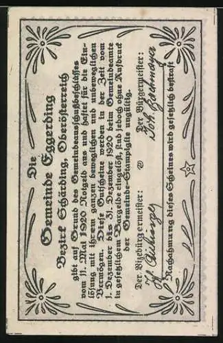 Notgeld Eggerding 1920, 50 Heller, Kirche mit Wolkenhimmel