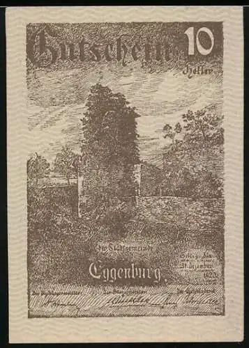 Notgeld Eggenburg 1920, 10 Heller, Ruine mit Landschaft und Siegel