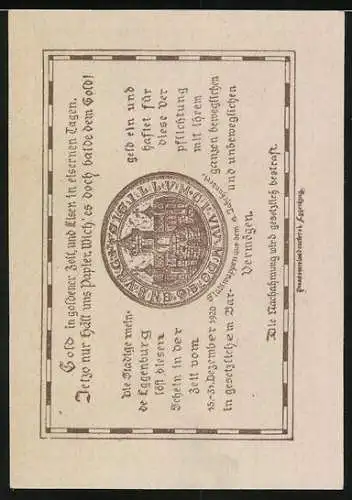 Notgeld Eggenburg 1920, 10 Heller, Burgruine mit Siegel und Schriftzug