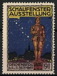 Reklamemarke Reichenberg, Schaufenster-Ausstellung 1911, Ritterstatue