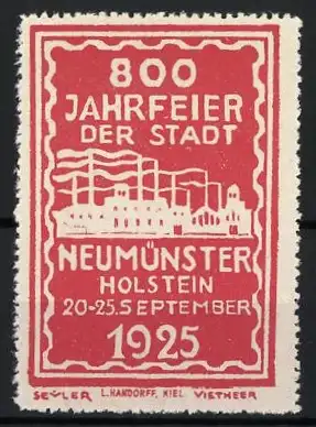 Reklamemarke Neumünster, 800 Jahrfeier der Stadt, Fabrikgebäude, 1925