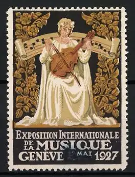 Reklamemarke Genf, Exposition Internationale de la Musique 1927, Musikerin mit Violine