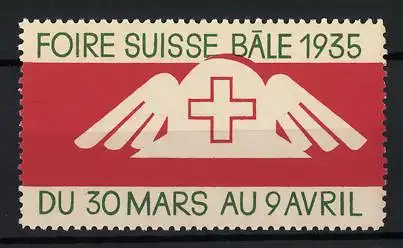 Reklamemarke Bâle, Foire Suisse 1935, Schweizer Kreuz mit Flügeln